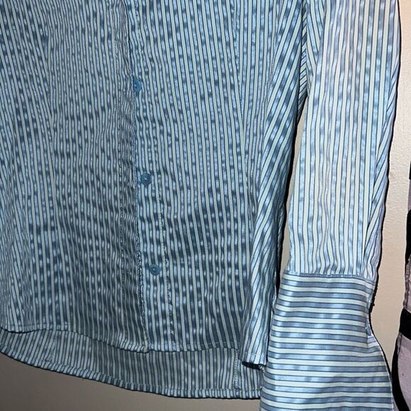 Rafaella metallic shimmer, striped button-down blouse, size 12 - Picture 4 of 7